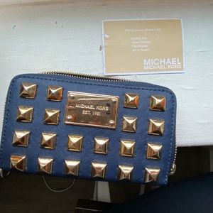 Michael Kors Navy Blue-Gold studded Clutch